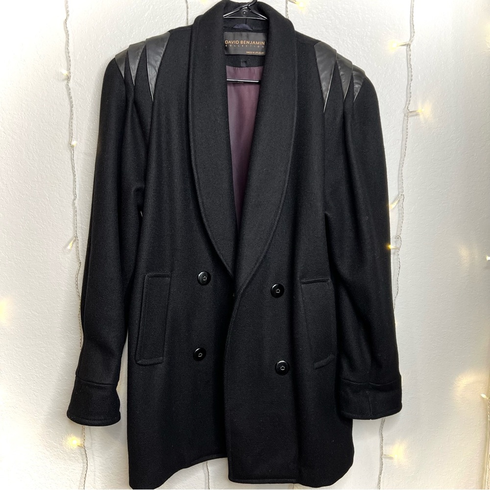 M Vintage Double Breasted Leather Shoulder Wool Coat